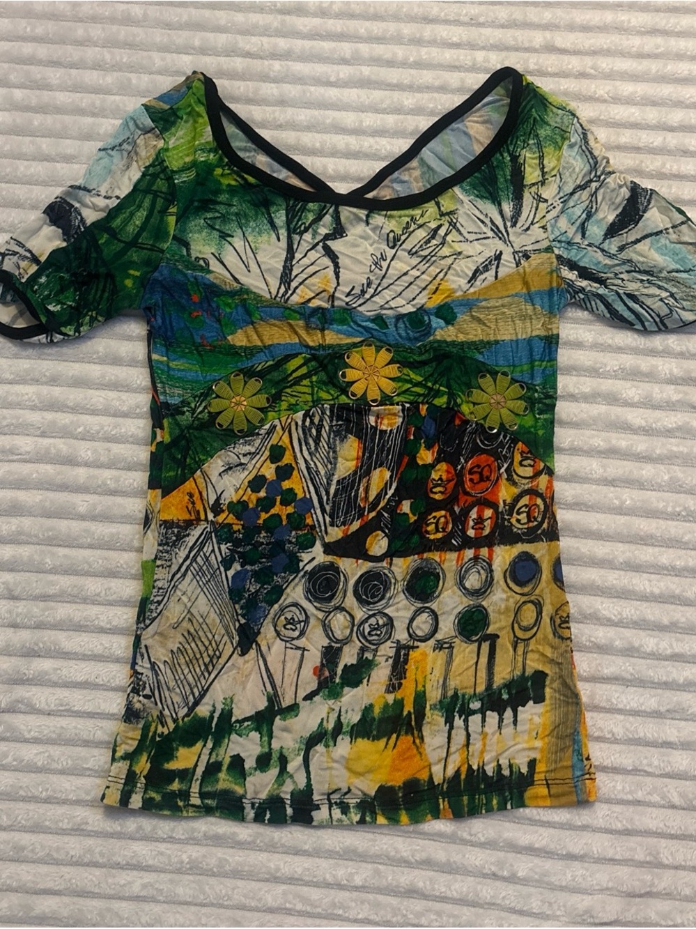 Save The Queen Multicolor Floral & Graphic Short Sleeve Tee
